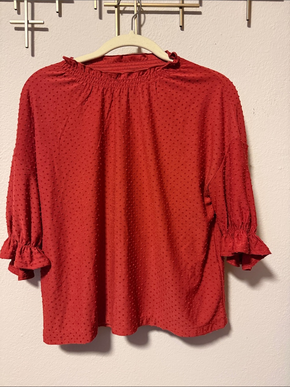 Madewell Red Textured Ruffle-Neck Blouse